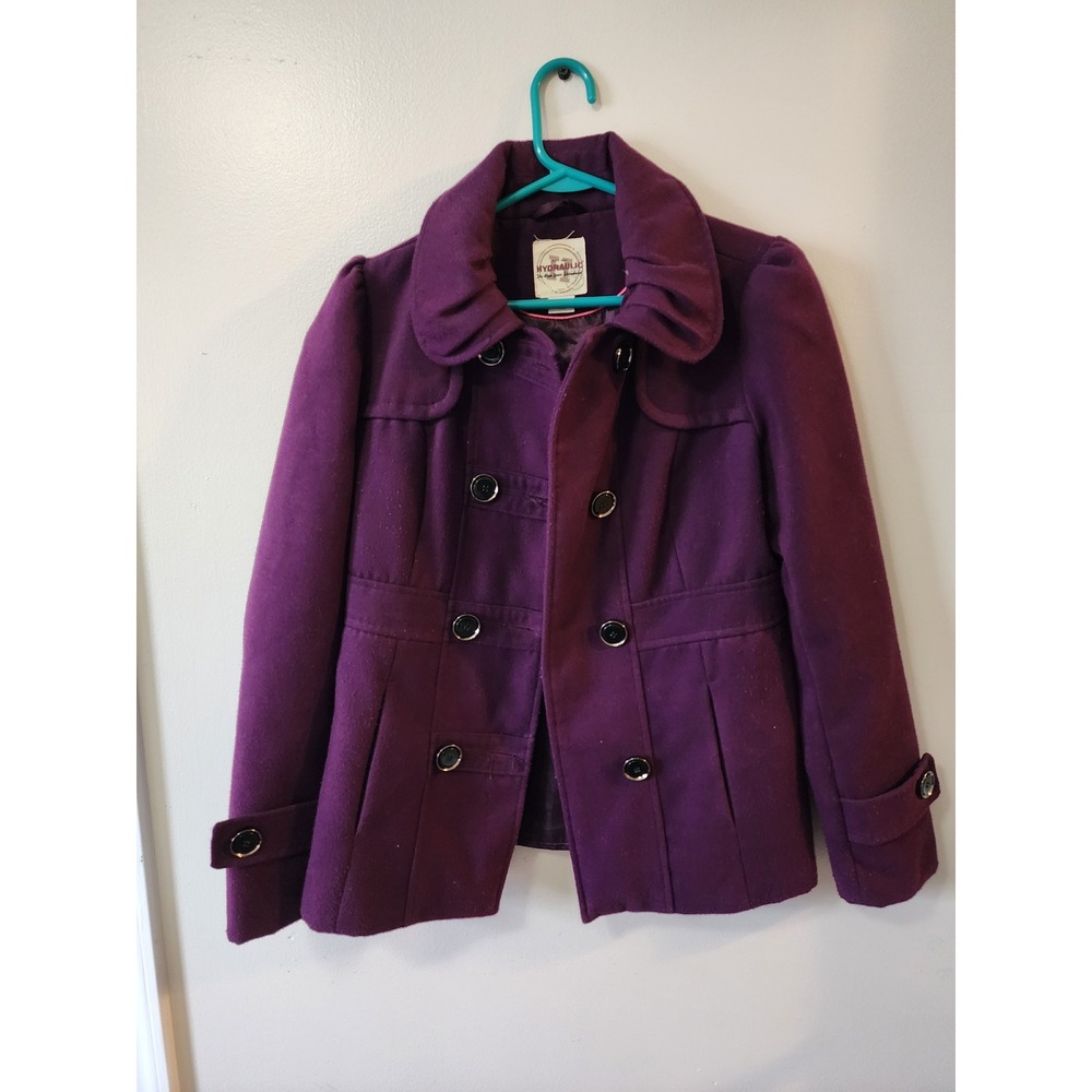 Hydraulic Womens Jacket Size Medium Purple Double Breasted Peacoat Ruffle Collar